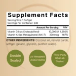 Vitamin D3 K2 (10,000 IU Vitamin D + 200mcg Vitamin K MK-7) 240 Softgels - Image 3
