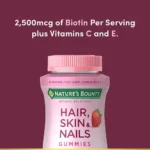 Nature's Bounty Optimal Solutions Hair, Skin & Nails Vitamin Gummies with Biotin, 2500 mcg, Strawberry, 80 Gummies - Image 2