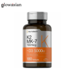Horbaach Vitamin D3 K2 5000 IU 100mcg MK-7 Complex – 180 Softgel Capsules