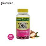 Spring Valley Hair, Skin & Nails Extra Strength – 5000mcg Biotin + Collagen Support (120 Softgels)
