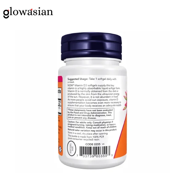 NOW Vitamin D3 2000 IU - 120 Capsules - Image 3
