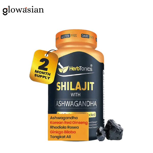 Herbtonics Shilajit for Men & Women with Ashwagandha, Korean Red Ginseng, Rhodiola Rosea, Ginkgo Biloba, Tongkat | 60 Vegan Capsules - Image 2