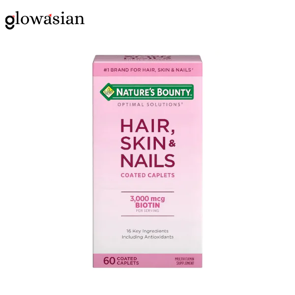 Nature’s Bounty Optimal Solutions Hair, Skin & Nails Formula with 3,000 mcg Biotin – 60 Coated Caplets - Image 1