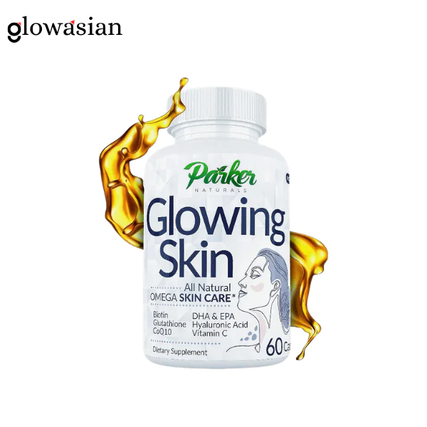 Parker Naturals Glowing Skin Supplement Biotin Glutathione Hyaluronic Acid DHA/EPA Omega 3 Fish Oil, CoQ10, Vitamin C, All Natural Skin Care Supplement 60 Capsule - Image 1