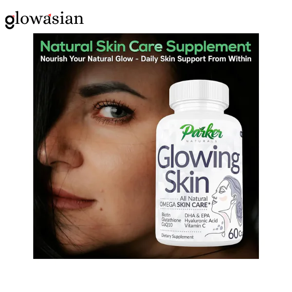Parker Naturals Glowing Skin Supplement Biotin Glutathione Hyaluronic Acid DHA/EPA Omega 3 Fish Oil, CoQ10, Vitamin C, All Natural Skin Care Supplement 60 Capsule - Image 3