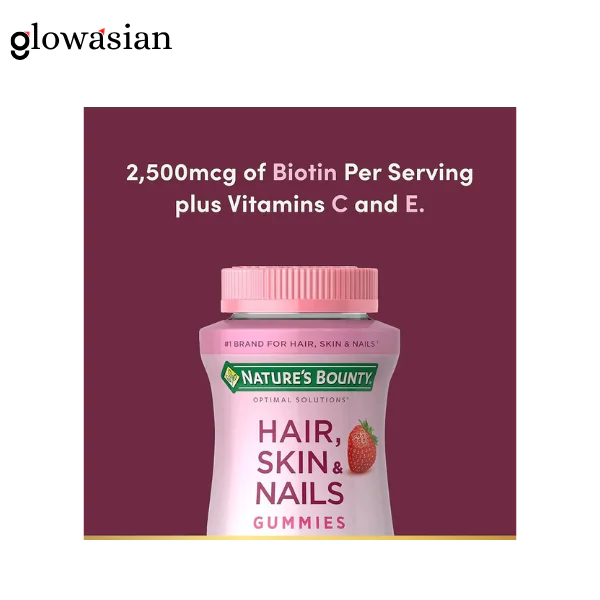 Nature's Bounty Optimal Solutions Hair, Skin & Nails Vitamin Gummies with Biotin, 2500 mcg, Strawberry, 80 Gummies - Image 2